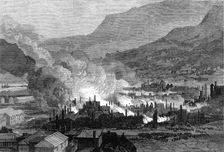 Great fire at Port Lyttelton, Canterbury, New Zealand, 1871. Creator: Unknown