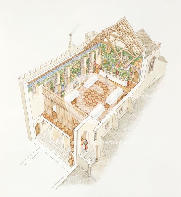 Great hall of Farleigh Hungerford Castle, Somerset, 15th century (2005-2006). Artist: Stephen Conlin.