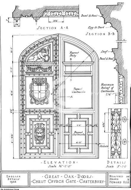 Great oak doors, Christ Church Gate, Canterbury, Kent, 1922. Artist: Howard Moise.
