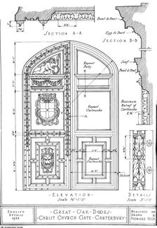 Great oak doors, Christ Church Gate, Canterbury, Kent, 1922. Artist: Howard Moise