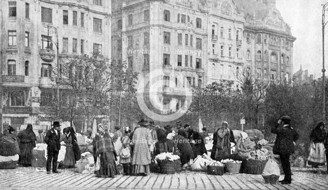 Great market of flowers, Budapest, Hungary, 1922.Artist: AW Cutler