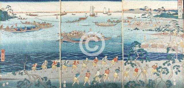 Great Scene of Fishing in the Bay, Mid-19th century. Creator: Ando Hiroshige.