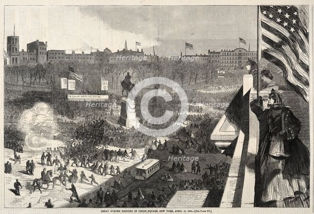 Great Sumter Meeting in Union Square, New York, April 11, 1863, 1863. Creator: Winslow Homer (American, 1836-1910).