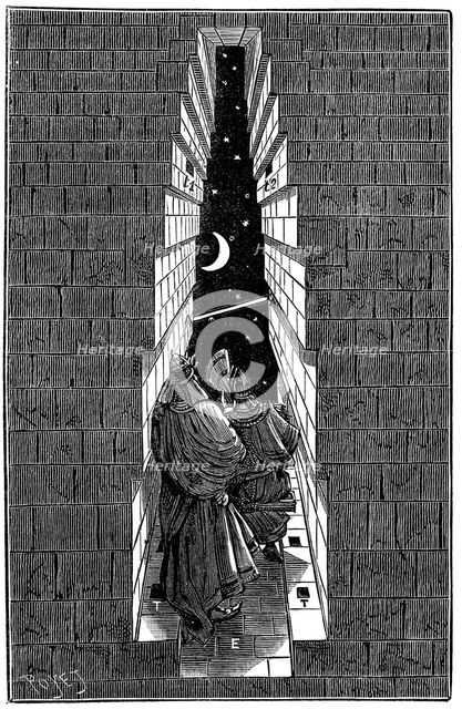 Great Pyramid of Cheops at Giza being used as an astronomical observatory, 1891. Artist: Unknown