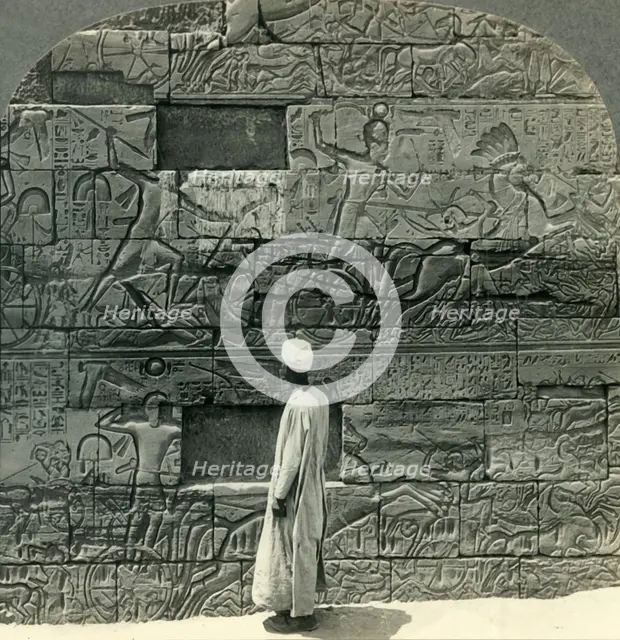 'Great War Reliefs of Sethos I on N. Wall of Karnak Temple, Thebes, Egypt', c1930s. Creator: Unknown.