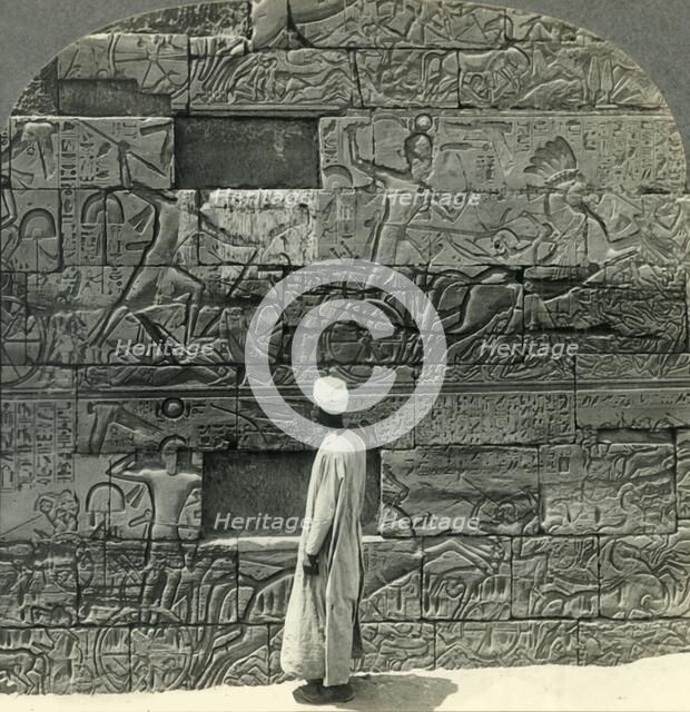 'Great War Reliefs of Sethos I on N. Wall of Karnak Temple, Thebes, Egypt', c1930s. Creator: Unknown.