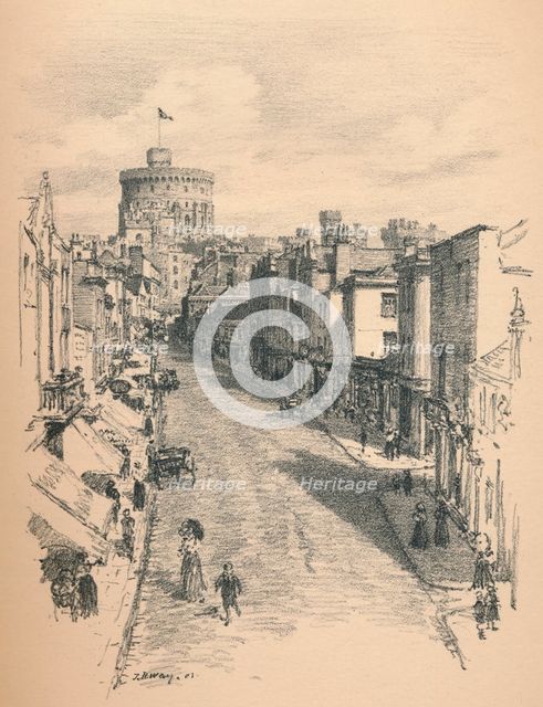 'Great Tower of Windsor Castle From Peascod Street', 1902. Artist: Thomas Robert Way.