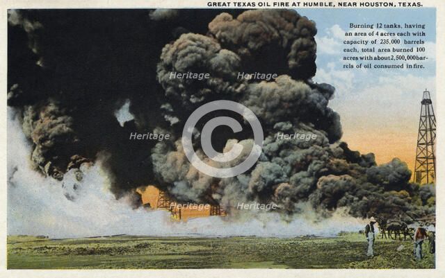 'Great Texas oil fire at Humble, near Houston, Texas', USA, 1909. Artist: Unknown