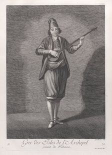 Grec des Isles de l'Archipel, joüant du Taboura, 1714-15.. Creator: Unknown