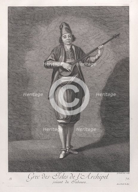 Grec des Isles de l'Archipel, joüant du Taboura, 1714-15.. Creator: Unknown.