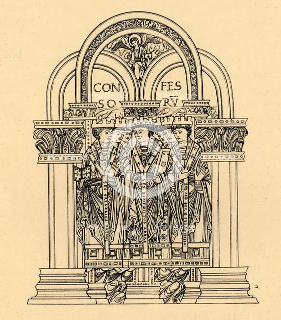 'Gregory the Great, St. Benedict, and St. Cuthbert', 1908. Creator: Unknown.