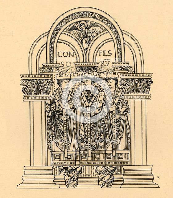 'Gregory the Great, St. Benedict, and St. Cuthbert', 1908. Creator: Unknown.