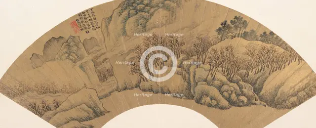 Green Cliff with Red Maples, 1603. Creator: Wu Bin.
