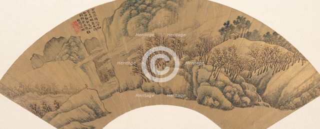 Green Cliff with Red Maples, 1603. Creator: Wu Bin.