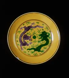 Green and aubergine dragon saucer, Guangxu period, Qing dynasty, China, 1875-1908. Creator: Unknown