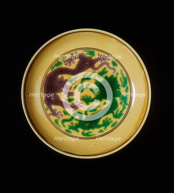 Green and aubergine dragon saucer, Kangxi period, Qing dynasty, China, 1662-1722. Artist: Unknown