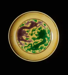 Green and aubergine dragon saucer, Kangxi period, Qing dynasty, China, 1662-1722. Creator: Unknown