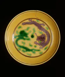 Green and aubergine dragon saucer, Xuantong period, late Qing dynasty, China, 1908-1924. Creator: Unknown