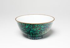 Green and Black-Enameled Lotus Bowl, Qing dynasty (1644-1911), 18th century. Creator: Unknown