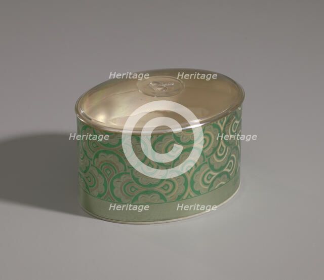 Green and gold makeup box from Mae's Millinery Shop, 1941-1994. Creator: Prince Matchabelli Inc.