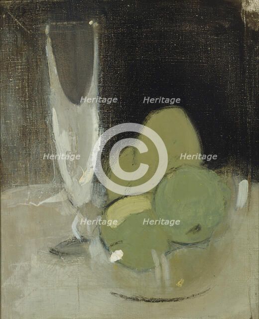 Green Apples And Champagne Glass , 1934. Creator: Schjerfbeck, Helene (1862-1946).