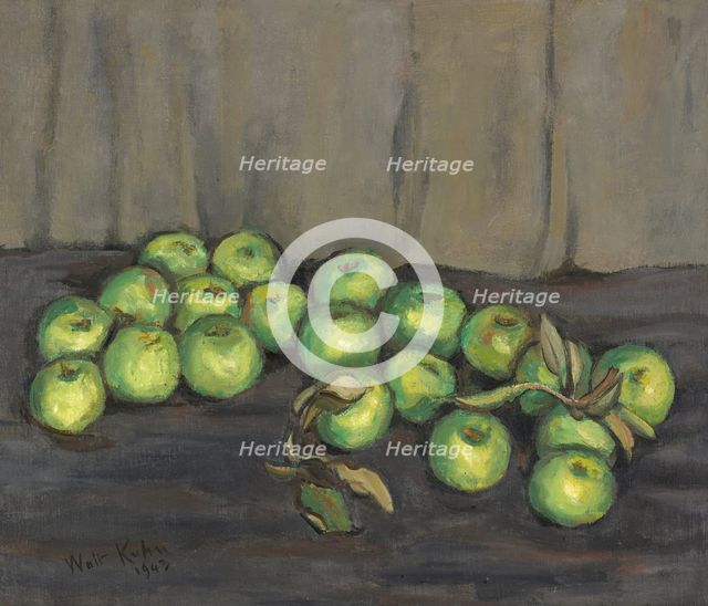 Green Apples with Gray Curtain, 1943. Creator: Walt Kuhn.