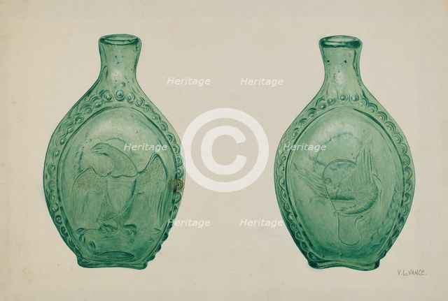 Green Glass Flask, c. 1940. Creator: V. L. Vance.