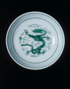 Green imperial dragon dish, Daoguang period, Qing dynasty, China, 1821-1850. Creator: Unknown