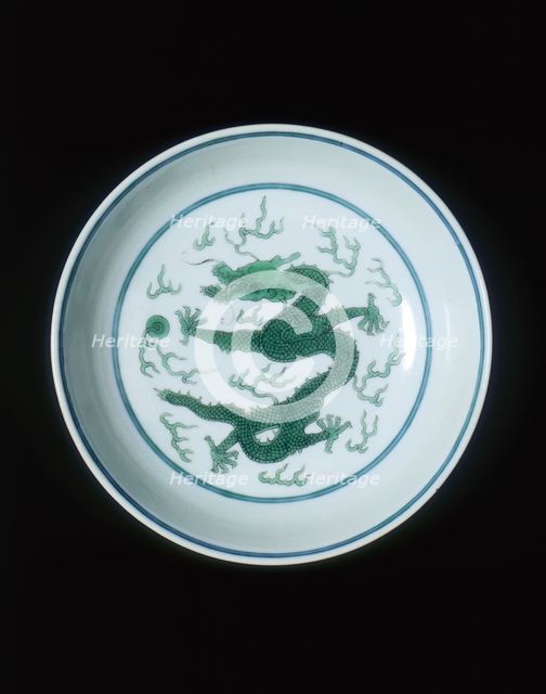 Green imperial dragon dish, Jiaqing period, Qing dynasty, China, 1796-1820. Artist: Unknown