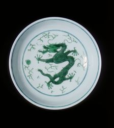 Green imperial dragon dish, Qianlong period, Qing dynasty, China, 1736-1795. Creator: Unknown