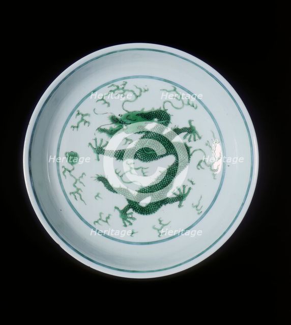 Green imperial dragon dish, Qianlong period, Qing dynasty, China, 1736-1795. Creator: Unknown.