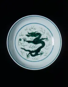 Green imperial dragon dish, Qianlong period, Qing dynasty, China, 1736-1795. Creator: Unknown