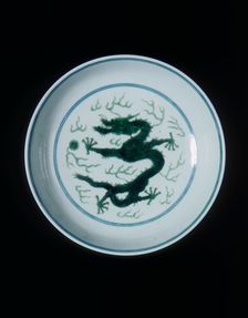 Green imperial dragon dish, Qianlong period, Qing dynasty, China, 1736-1795. Creator: Unknown