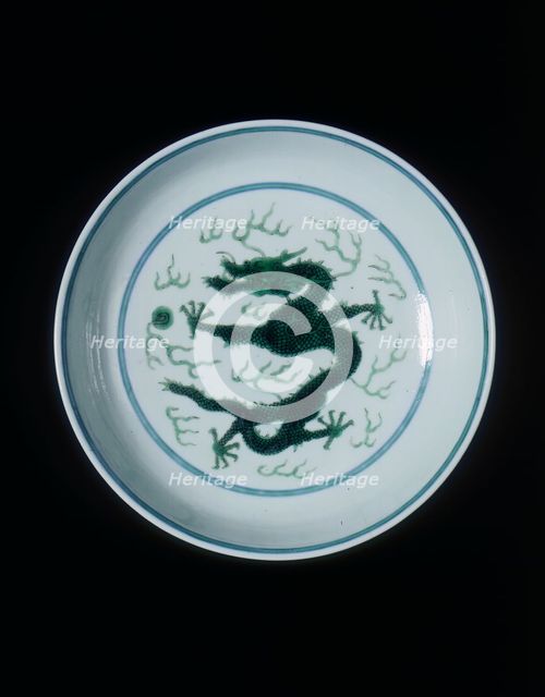 Green imperial dragon dish, Qianlong period, Qing dynasty, China, 1736-1795.  Creator: Unknown.