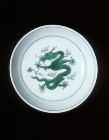 Green imperial dragon dish with anhua waves, Kangxi period, Qing dynasty, China, 1662-1722
