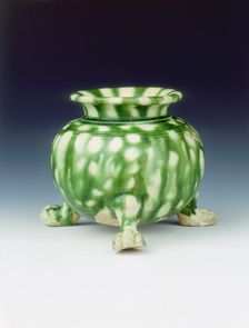 Green lead glazed tripod jar, High Tang period, China, 684-756. Creator: Unknown