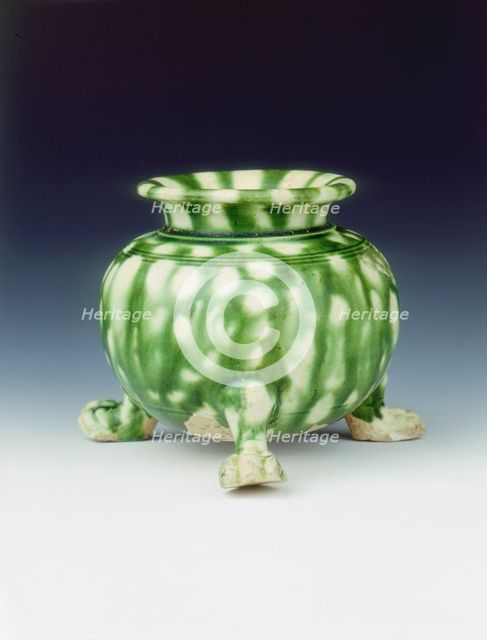 Green lead glazed tripod jar, High Tang period, China, 684-756. Creator: Unknown.