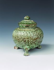 Green marbleware tripod jar and cover, High Tang period, China, 684-756. Creator: Unknown