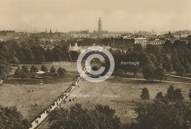 'Green Park and Westminster from the Structure That Has Usurped The Site of Old Devonshire', c1935. Creator: Unknown.