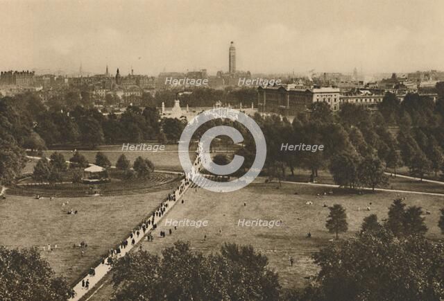 'Green Park and Westminster from the Structure That Has Usurped The Site of Old Devonshire', c1935. Creator: Unknown.