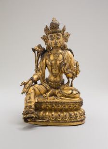 Green Tara, Seated in Pose of Royal Ease (Lalitasana), with Lotus Stalks on Right Shoulder..., (1403 Creator: Unknown