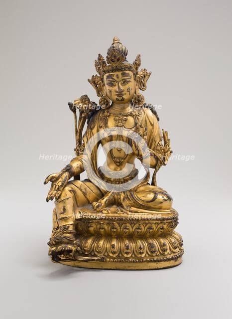 Green Tara, Seated in Pose of Royal Ease (Lalitasana), with Lotus Stalks on Right Shoulder..., (1403 Creator: Unknown.