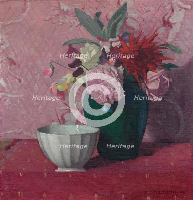 Green vase and white bowl, 1919. Creator: Vallotton, Felix Edouard (1865-1925).