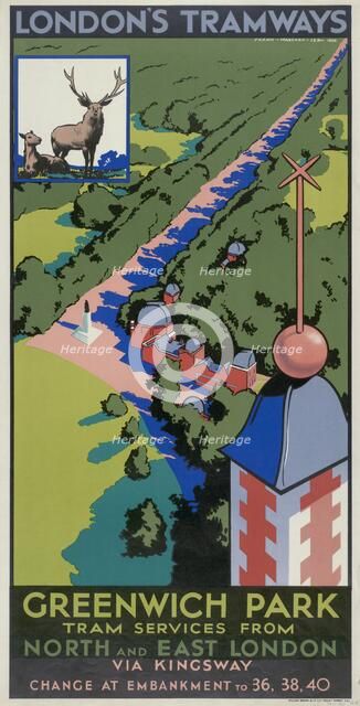 'Greenwich Park', London County Council (LCC) Tramways poster, 1932. Artist: F Marsden Lea