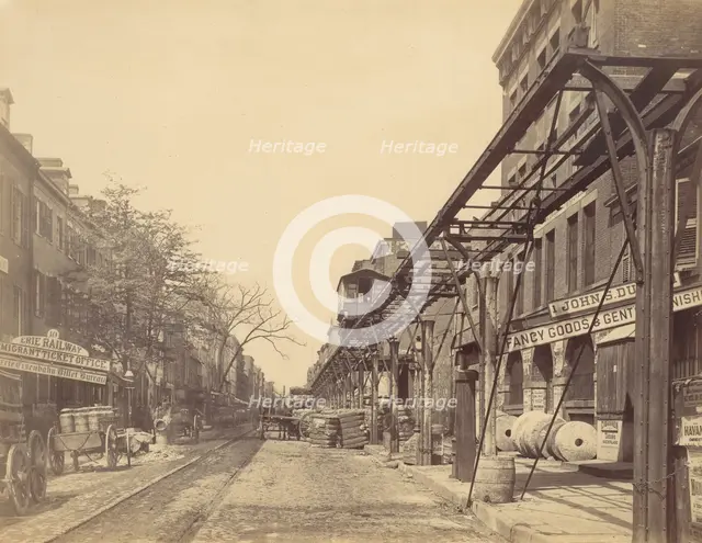 Greenwich Street, New York City, with Office of Erie Railway, 1870s. Creator: Unknown.
