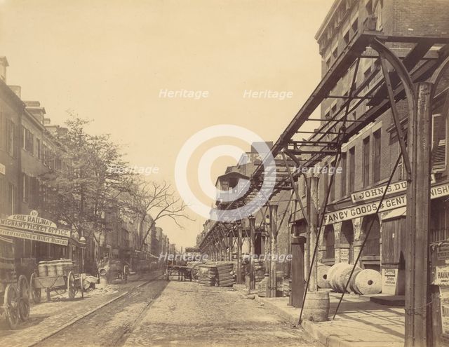 Greenwich Street, New York City, with Office of Erie Railway, 1870s. Creator: Unknown.