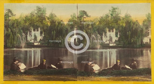 Greenwood Cemetery. Crescent Lake and Fountain, about 1860. Creator: Unknown.