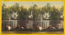 Greenwood Cemetery. Crescent Lake and Fountain, about 1860. Creator: Unknown