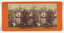 Greenwood Cemetery. Crescent Lake and Fountain., about 1869. Creator: E. & H.T. Anthony