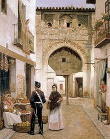 Greengrocer in Granada oil by Joaquín Turina